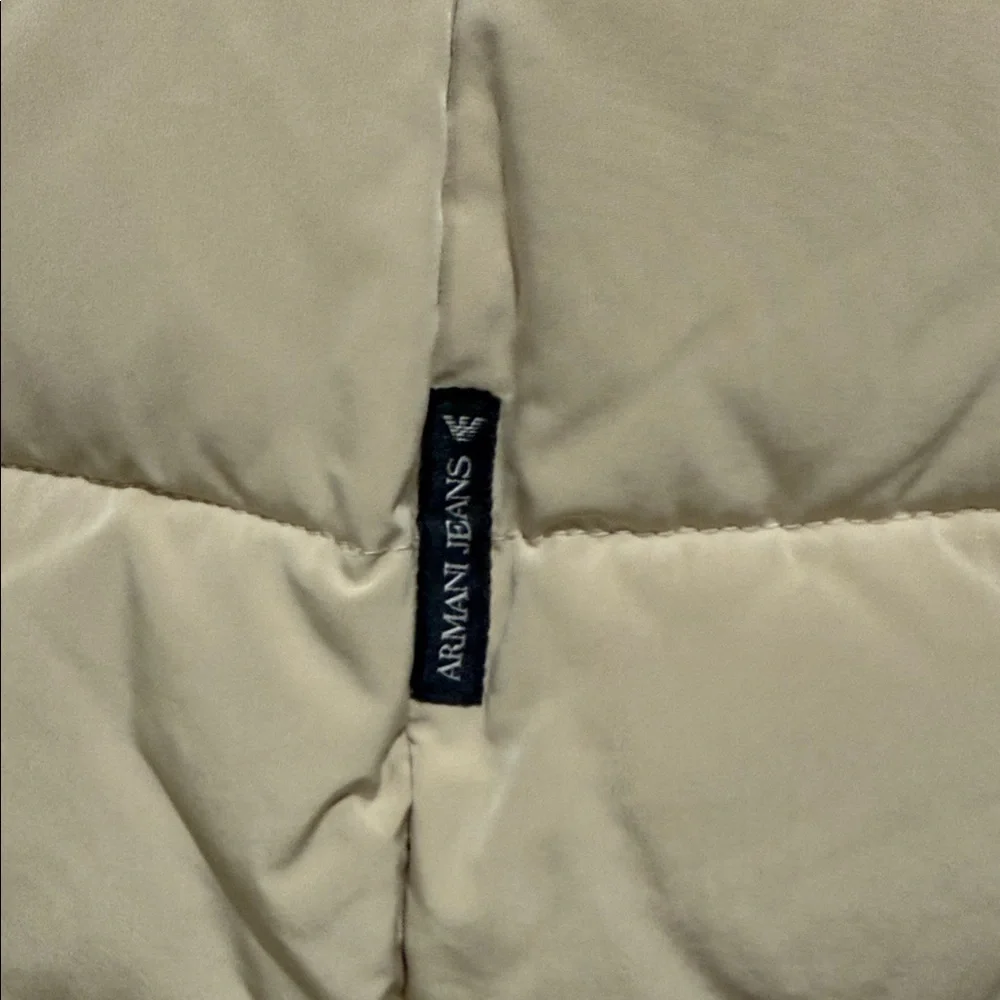 Armani Jeans Reversible Tan Quilted Puffer with Faux Fur Collar - Picture 6 of 8